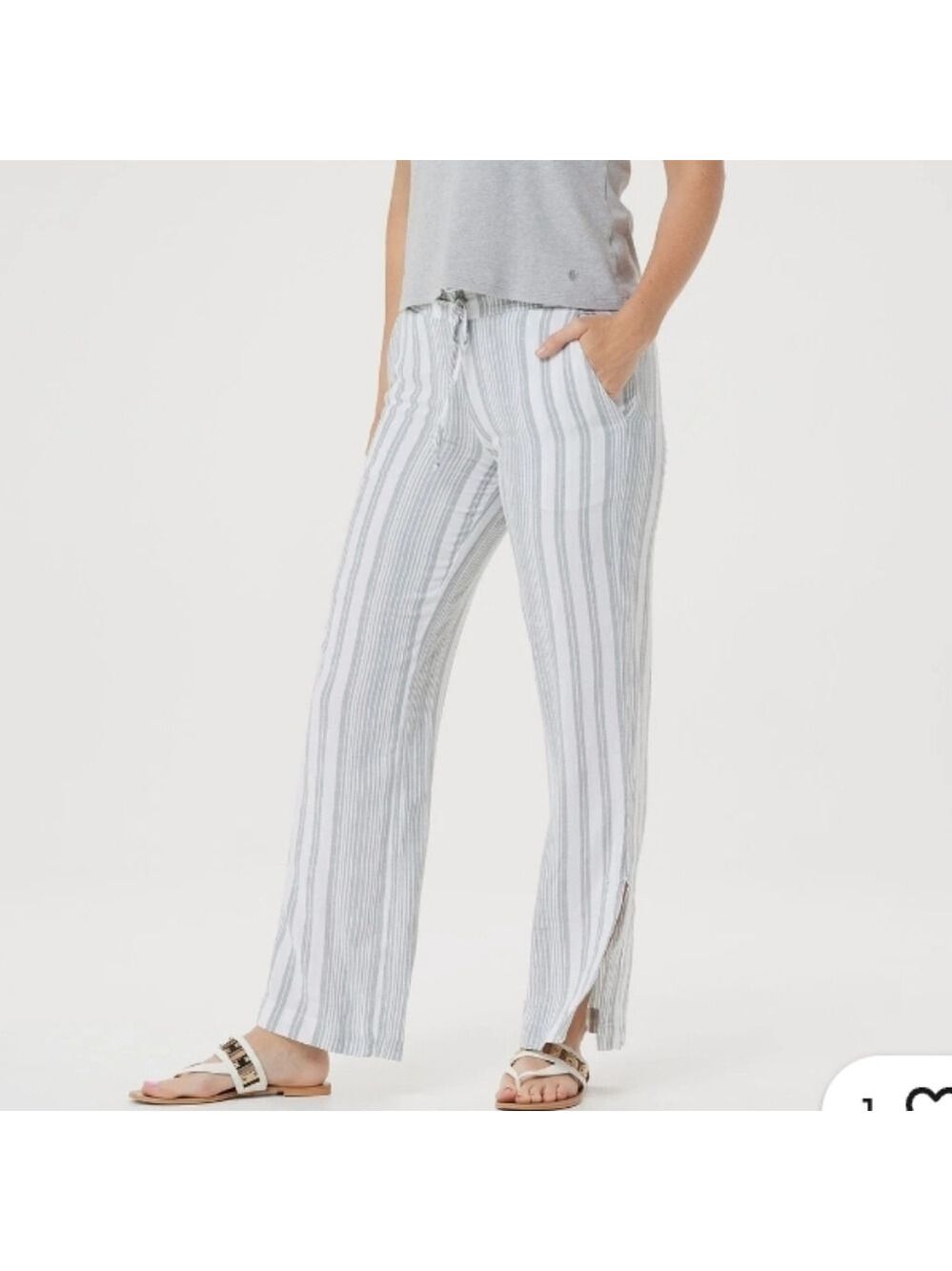 Side Stitch Petite Striped Linen Blend Wide Leg Pants